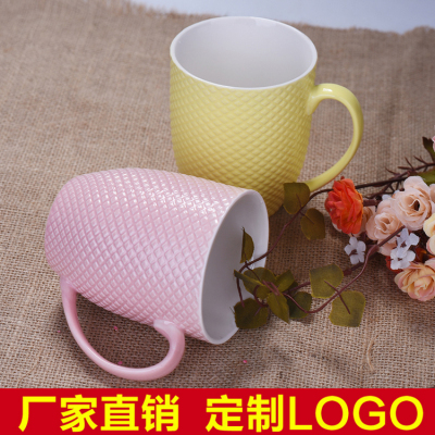 The factory customized creative gift cup embossed drum shaped cup color barrel cup of Starbucks ceramic mug