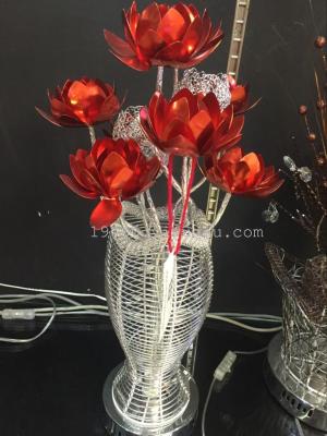 Manufacturers selling silver vase aluminum wire light red rose vase lamp room aluminium lamp