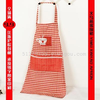 Ziyao aprons * household cotton-plaid cups cotton plaid aprons WEIQUN sleeveless overalls