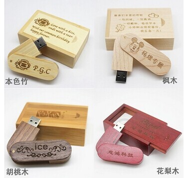 Bamboo bamboo wood custom logo USB rotating disk U disk advertising gift business promotion
