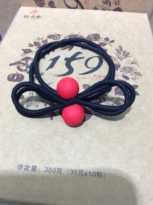 South Korea imported simple beads ring hair rope fashion bow string two strands of hair band sweet