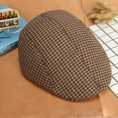 Winter Korean Style Houndstooth Peaked Cap All-Matching Beret Director Hat Men's Old Hat