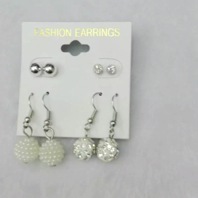 Japan and South Korea two pair of earrings with diamond all-match female