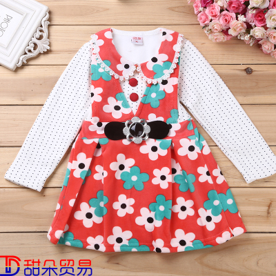 Children's clothing factory direct wholesale 2017 autumn and winter new thickening girls plus cashmere warm strap dress