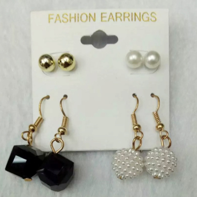 Korea Earrings two pair of black crystal with pearl creative jewelry female