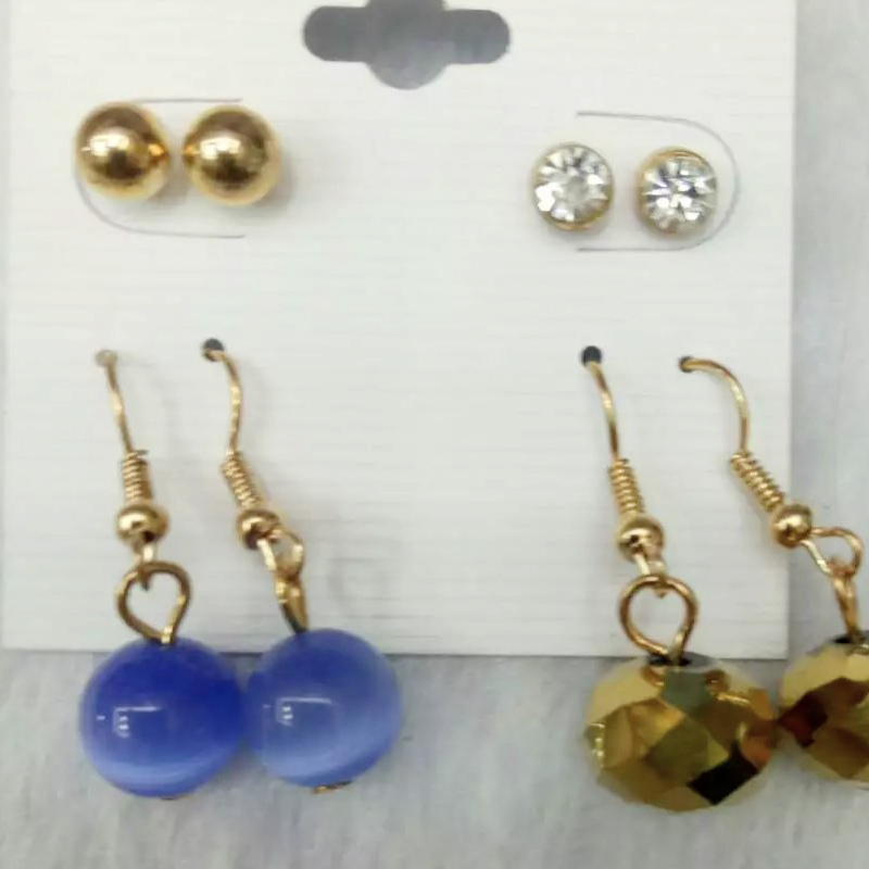 日韩耳环两对水钻百搭女创意流行饰品