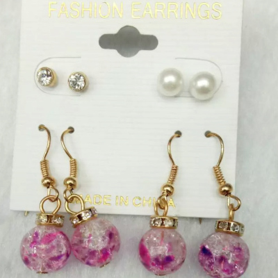 South Korea two of diamond earrings powder temperament female creative jewelry