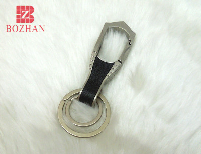 Exclusive custom matte enrolled leather irregular retainer metal keyring