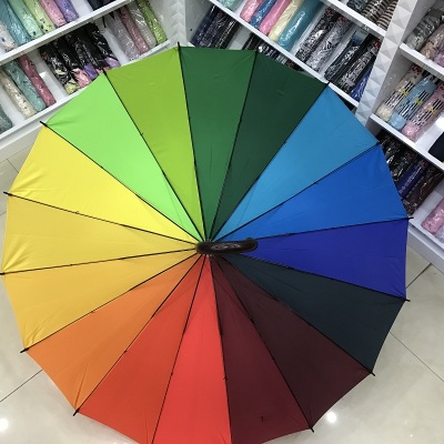 Rainbow umbrella 16 bone 70cm touch cloth Rainbow curved handle long handle umbrella golf umbrella