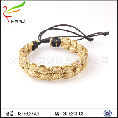PU leather rope wax wire woven Bracelet Gold Silver Bracelet