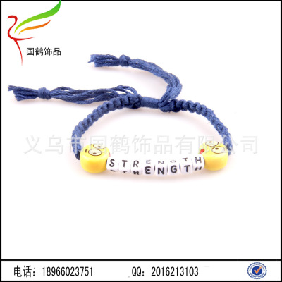 2016 new woven Bracelet smiling face ceramic beads can adjust the hand