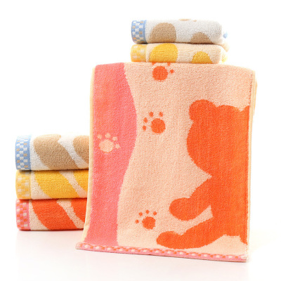 Bamboo fiber non twisting cartoon half side bear child towel