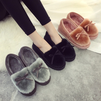 With velvet bow flat with Korean winter leisure shoes