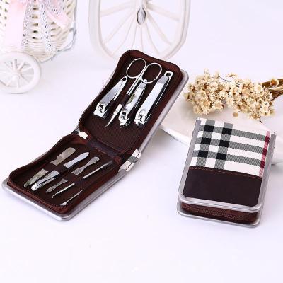 Stainless steel nail clippers set nail tools set of nine nail clippers gift box tool set plaid