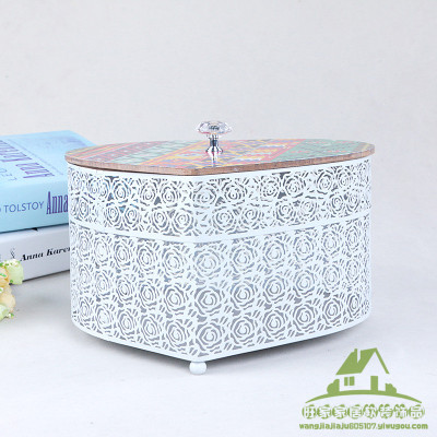European and American Retro French Country Style White Hollow-out Wrought Iron Jewelry Box Storage Box