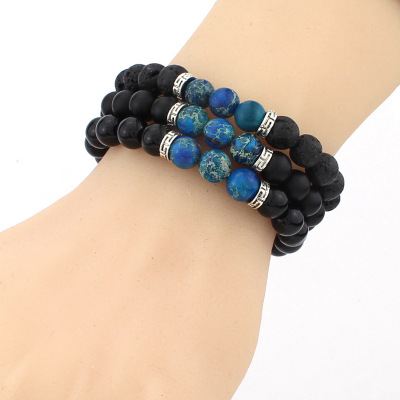 Hot new DIY natural agate stone beads and volcano rock King Yoga Bracelet