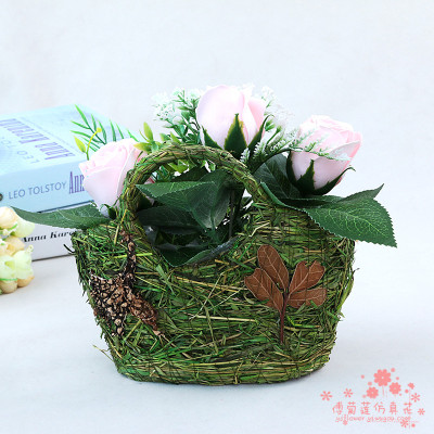 garden pure hand grass woven flower basket of flower basket to carry basket to imitate flower household.