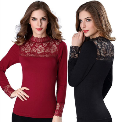 Ms. seamless thermal increase with cashmere female body 37 degrees thick long sleeved shirt