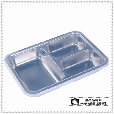 Xinzhijie Stainless Steel Kitchenware Stainless Steel Snack Plate Extra Thick Grid Plate Three Grid Lunch Box