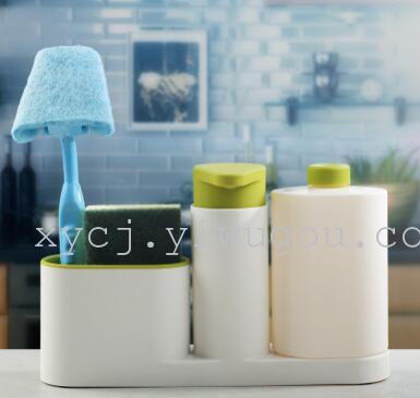 The kitchen sponge storage shelf sink detergent dispenser soap bottle