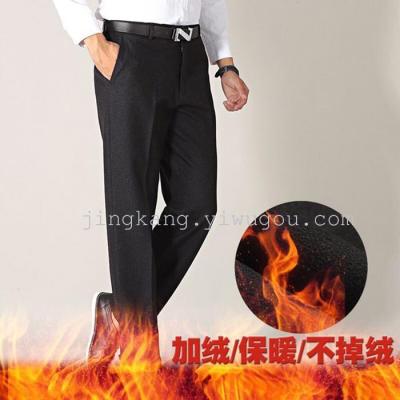 Winter with velvet thickening slacks trousers for middle-aged male high waist loose trousers dad qiu dong