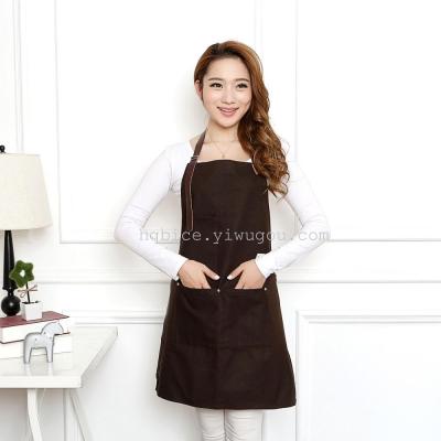 Leather hanging neck canvas work apron can be texlogo multi-function pocket