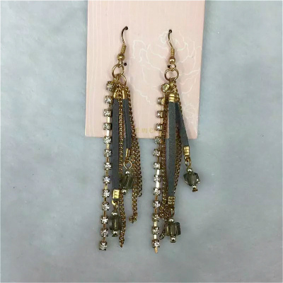 South Korea Plush fashion chain personality square crystal lady Earrings