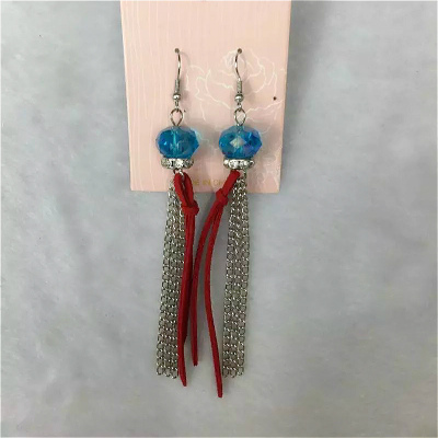 The silver chain Korea women's cashmere fashion crystal earrings