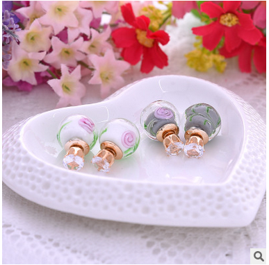 Fashionable coloured glaze one beautiful round bead 8 centimetre round copy is auger join together com.lowagie.text.paragraph double sided ear nail earring
