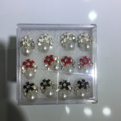 Korean fashion black, white and red plum earrings