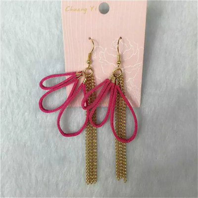 Simple personality chain fashion pink South Korean fresh lady Earrings