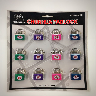 Factory direct cross color lock suction card packing 20mm-40mm iron padlock luggage lock