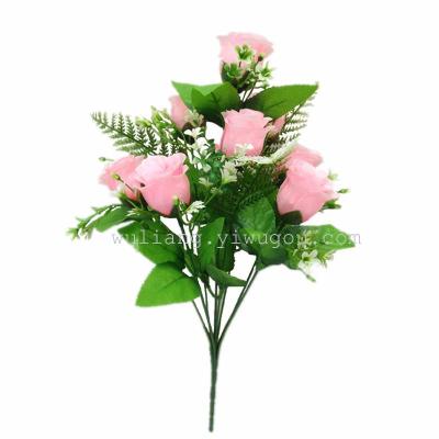 Artificial silk flower plant simulation rose 9 small head rose wedding decoration floral bud wholesale