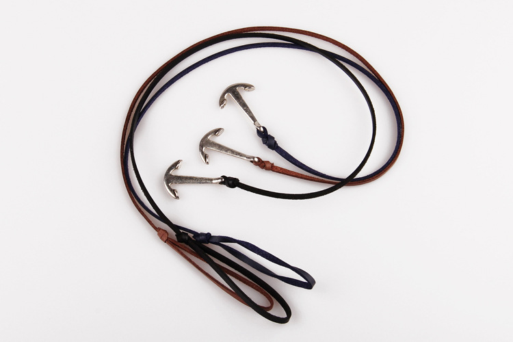 手工编织皮革合金船锚手链环绕字母幸运航海手绳