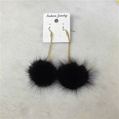 Fashion cute black hair ball chain all-match personality temperament Earrings