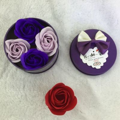 Korean soap flower gift boutique creative gift round tin 4 flower flower soap