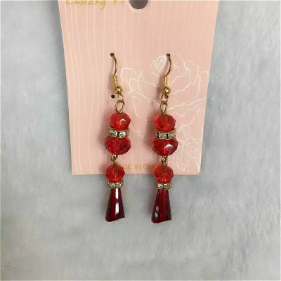 Temperament popular red crystal earrings high-end atmosphere all-match Ms.