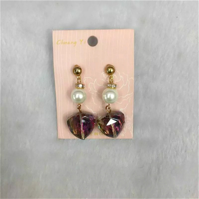 Cute fashion Peach crystal pearl earrings all-match lady temperament