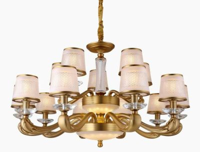 European style all copper crystal glass cover pendant lamp with copper plated room living room
