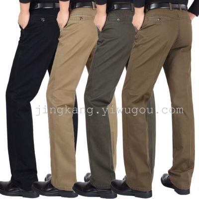 Autumn winter new middle-aged pure cotton men's casual pants baggy straight middle aged high waist trousers