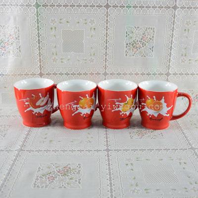 Red glaze ceramic fruit pattern coffee cup OEM foreign trade order advertising cup