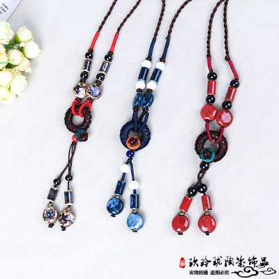 Ceramic Necklace sweater chain long necklace female ceramic jewelry national wind