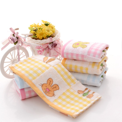 Stock processing gauze cotton small towel without twist printing cute cartoon rabbit children's towel