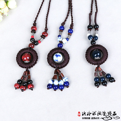 The original folk style long paragraph sweater chain necklace ceramic female all-match jewelry ornaments