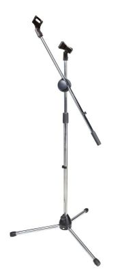 Microphone holder console with floor type metal tripod.