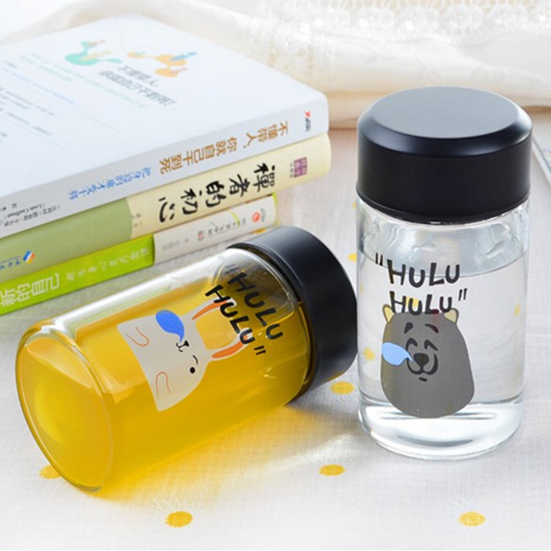 韩国创意卡通随手杯情侣玻璃杯便携带盖家用水杯子可爱学生随行杯