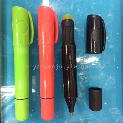 Fluorescent Pen and Ballpoint Pen One End Solid Fluorescent Pen One End Ballpoint Pen