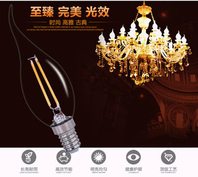 LED tungsten tip bubble tail bubble 2W4W white yellow light E27E14 crystal chandelier lamp