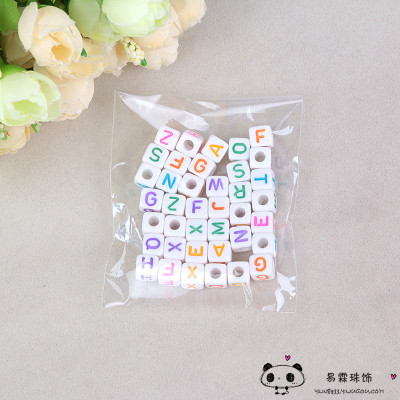 DIY accessories acrylic square multi-color English letters large hole beads string beads