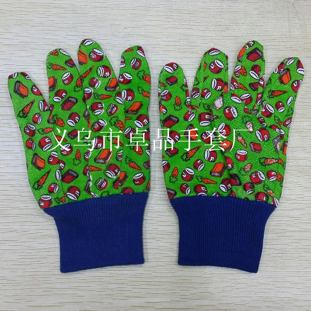 涤棉布儿童款印花花园手套 园林种植工具手套